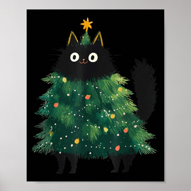 Poster Cute Black Cat Christmas Tree Funny Kitten Lover X (Frente)