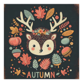 Póster Cute Boho Autumn Hedgehog Wreath Wall Decal