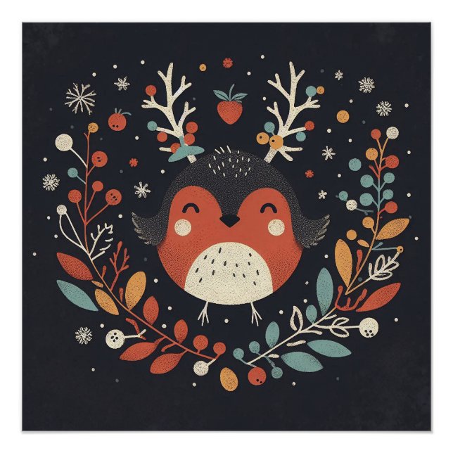 Póster Cute Boho Autumn Robin Wreath Wall Decal (Frente)