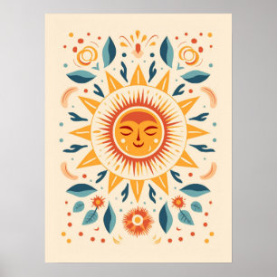 Poster Cute Boho Vintage - Sol retrô-celeste