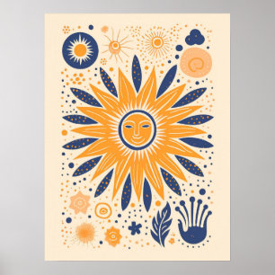 Poster Cute Boho Vintage - Sol retrô-celeste