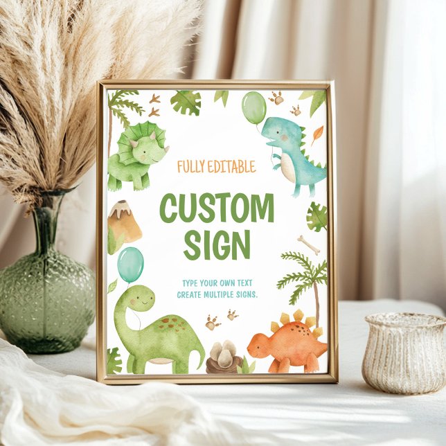 Poster Cute Boy Jungle Dinosaur Birthday Party Table Sign (Criador carregado)