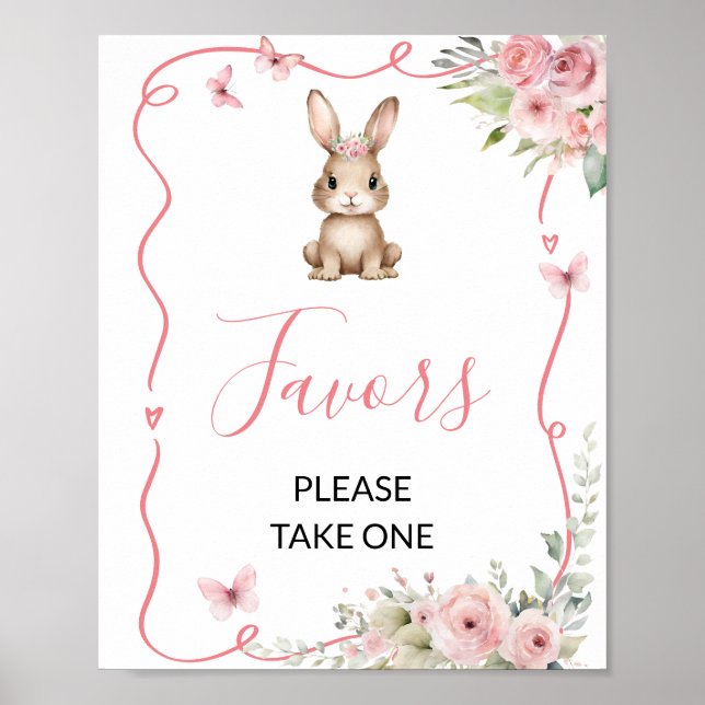 Poster Cute Bunny Baby Shower Girl Favors (Frente)