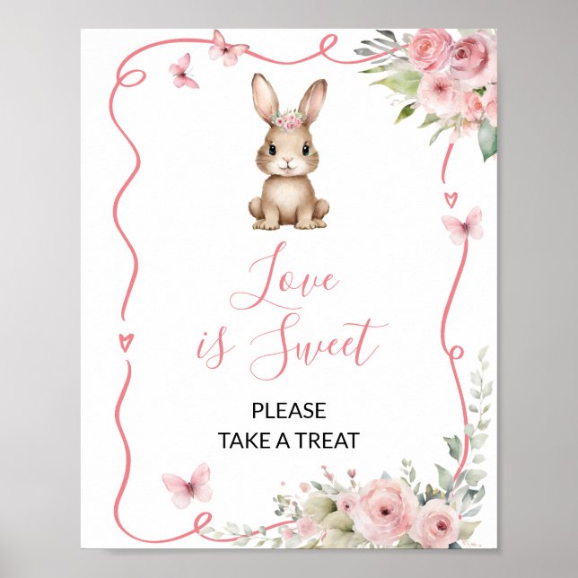 Poster Cute Bunny Baby Shower Girl Love is Sweet (Frente)
