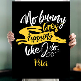 Póster Cute Bunny Esporte Corrida Motivação Preto Branco