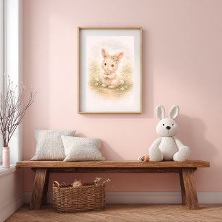 Poster Cute Bunny Holding A Flower Neutral Kids Room
