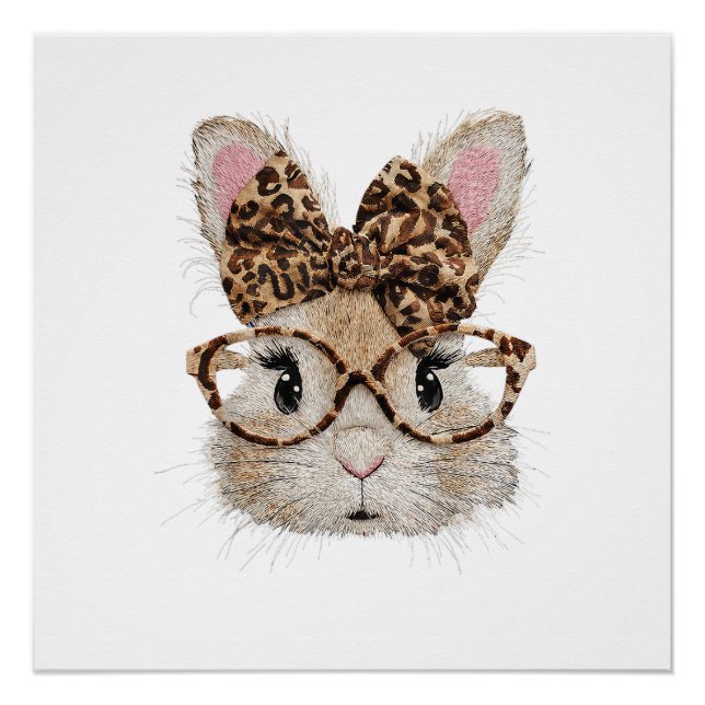 Póster Cute Bunny Rabbit Face Leopard Coquette Bow Glasse (Frente)