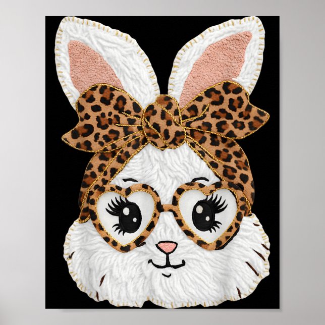 Poster Cute Bunny Rabbit Face Leopard Gles Girl Happy Eas (Frente)