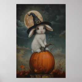 Poster Cute Bunny Witch on Pumpkin Art Printable, Hallowe