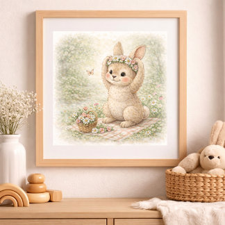 Poster Cute Bunny With Flower Crown Kids