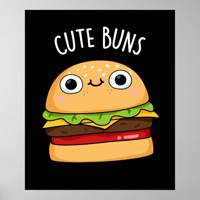 Poster Cute Buns Engraçado Burger Escuro BG (Frente)
