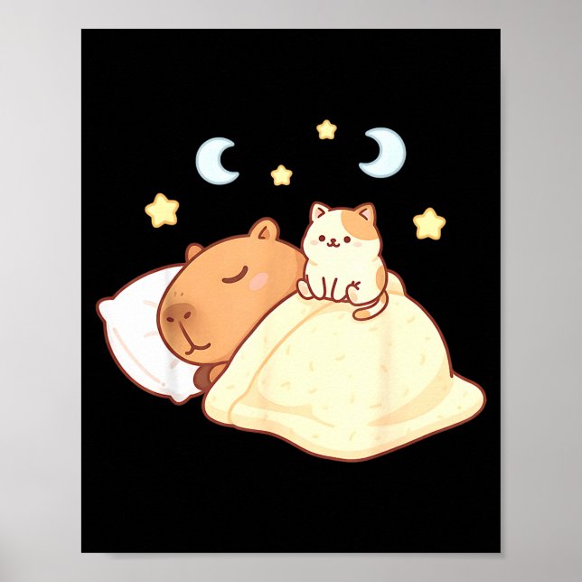 Poster Cute Capybara Kawaii Sleep Pajamas Sleepybara Cat  (Frente)