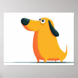 Poster Cute Cartoon Dachshund Illustration – Funny Sausag