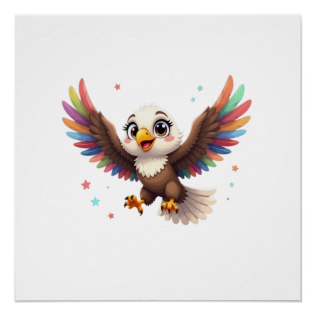 Póster Cute Cartoon Eagle Flying – Friendly Vector Art (Frente)
