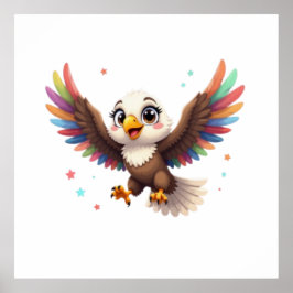 Poster Cute Cartoon Eagle Flying – Friendly Vector Art