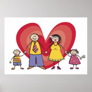 Póster Cute Cartoon Fun Happy Family Love Heart Valentine