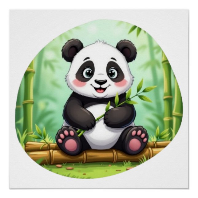 Póster Cute Cartoon Panda on Bamboo Patch (Frente)