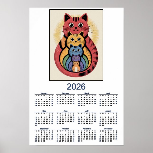Poster Cute Cat Family Calendar for 2026 (Frente)