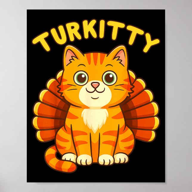 Poster Cute Cat Turkey Funny Thanksgiving For Men Women K (Frente)
