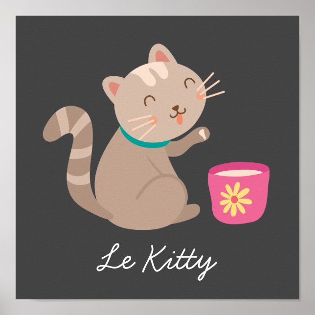Poster Cute cat with teacup cartoon Le Kitty (Frente)