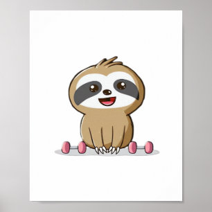 Poster Cute Chibi Sloth Exercício � Animal de Academia Ka