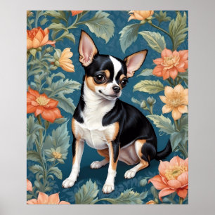 Poster Cute Chihuahua William Morris Inspirou Floral