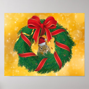 Poster Cute Chipmunk Christmas Wreath