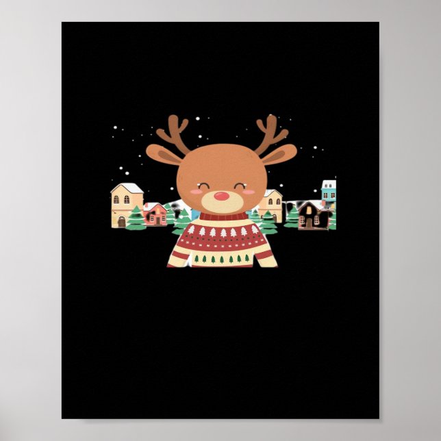 Poster Cute Christmas Deer Minimal Design  (Frente)