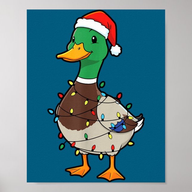 Poster Cute Christmas Duck Mallard With Xmas Lights  (Frente)