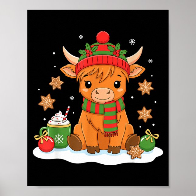 Poster Cute Christmas Highland Cow Lover Xmas Women Farm  (Frente)