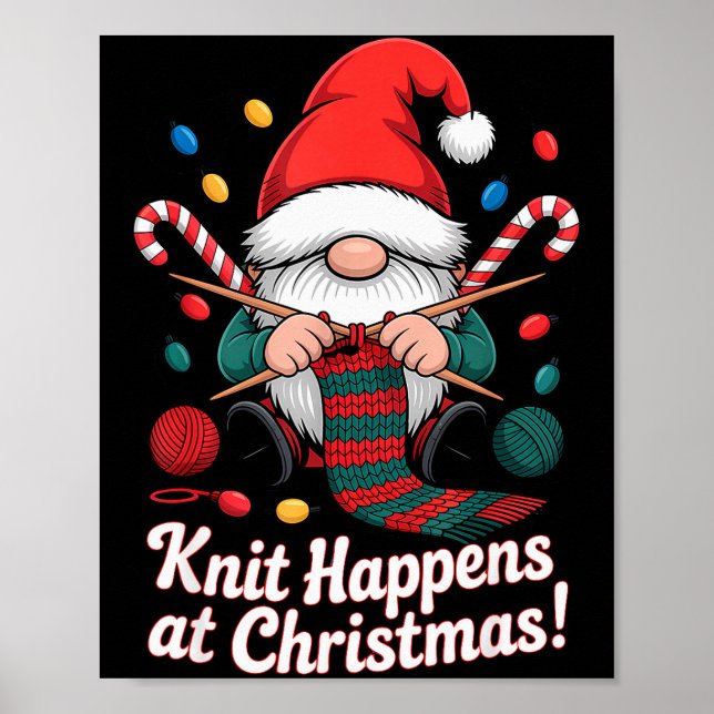 Poster Cute Christmas Knitting Gnome Yarn Xmas For Men Wo (Frente)