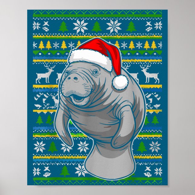 Poster Cute Christmas Manatee Shirt, Manatee Ugly Xmas Sw (Frente)