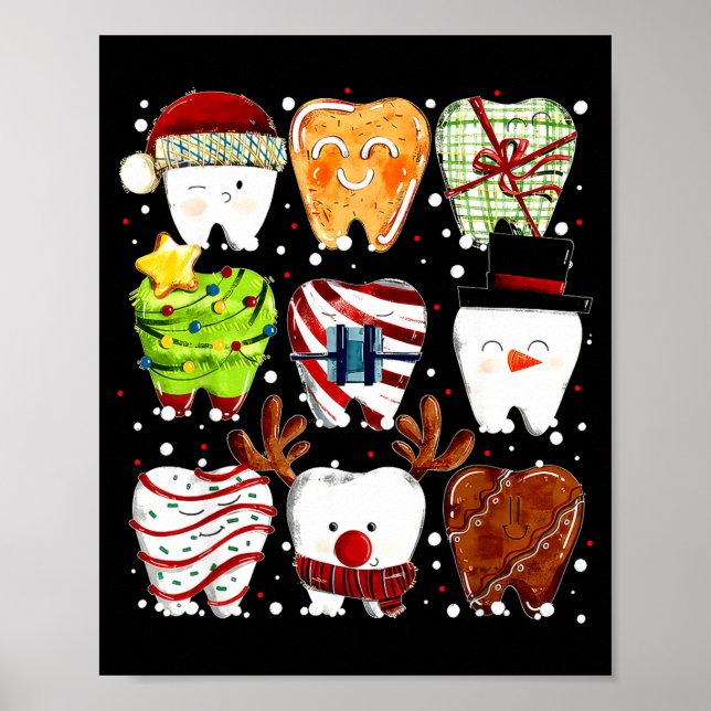 Poster Cute Christmas Teeth Funny Christmas Dentist Denta (Frente)