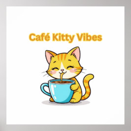 Poster **Cute Coffee Cat – Adorable Cat Drinking Coffee I