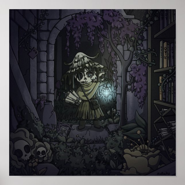 Poster Cute Cogumelo Zumbi Assustador Explorando (Frente)