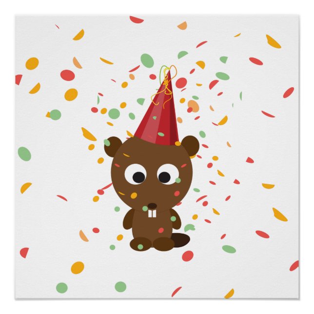 Póster Cute Confetti Party Beaver (Frente)