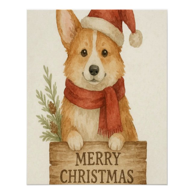 Póster Cute corgi wearing Santa's hat  (Frente)