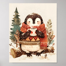 Poster Cute Cozy Penguin Winter Nursery Wall Art Print 