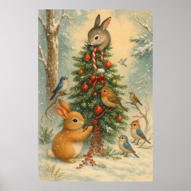 Poster Cute cozy woodland christmas bunny festive  (Frente)