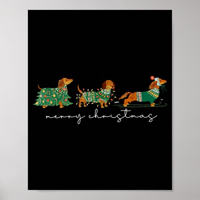 Poster Cute Dachshund Merry Christmas Weiner Dog Lover Xm (Frente)