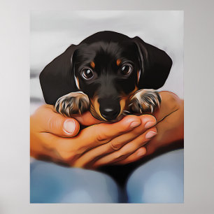 Poster Cute Dachshund Puppy Deitada Em Knees Humanos Xmas