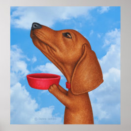 Poster Cute Dachshund Segurando Red Bowl