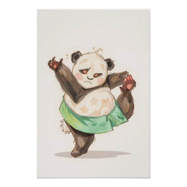 Póster Cute Dancing Panda Poster | Funny Cartoon Wall Art (Frente)
