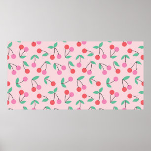 Poster Cute design de padrão contínuo de cereja. Ilus vin