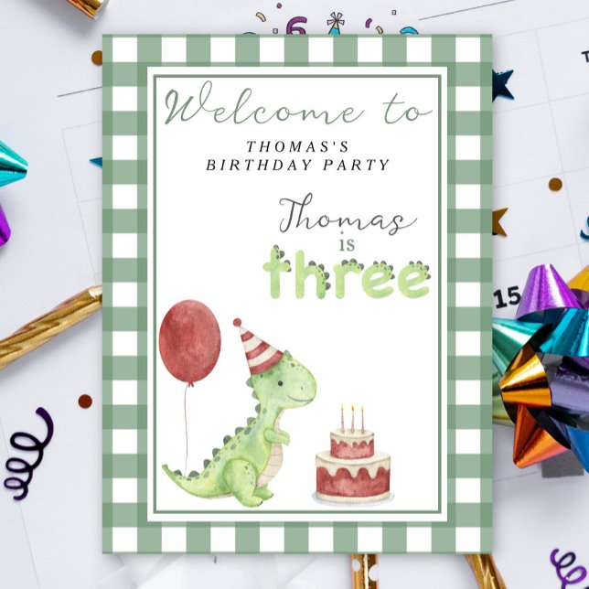 Poster Cute Dino 3rd Birthday Party  (Criador carregado)
