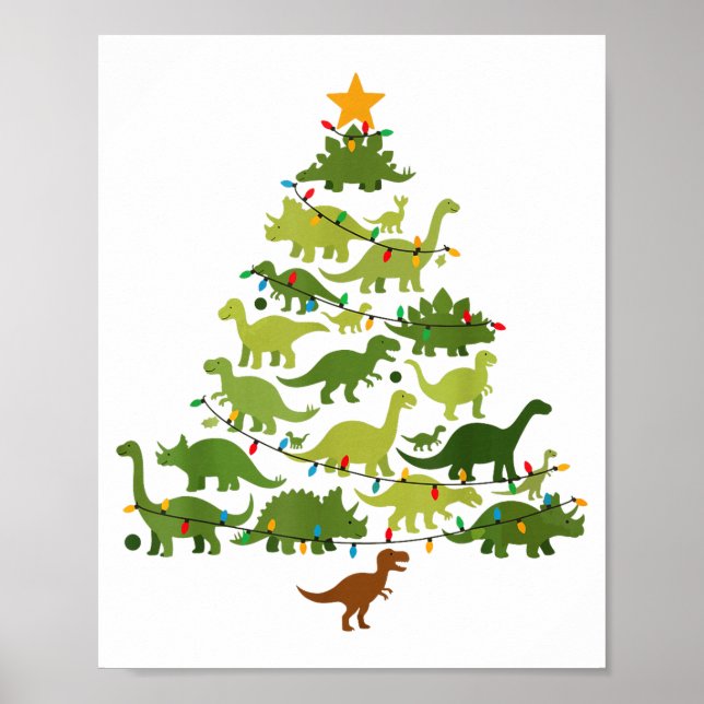 Poster Cute Dino Christmas Tree Merry Dinomas Xmas Lights (Frente)