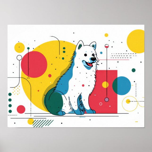 Poster Cute dog sits in colorful art space (Frente)