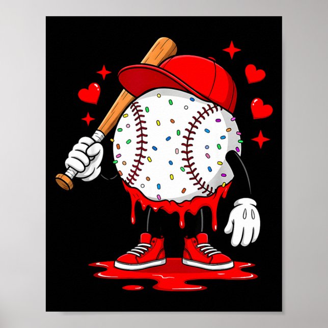 Poster Cute Dripng Baseball Lover Valentines Day Boys Kid (Frente)