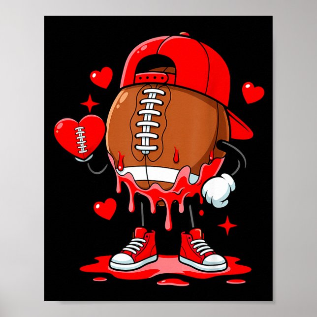 Poster Cute Dripng Football Lover Heart Valentines Day Bo (Frente)