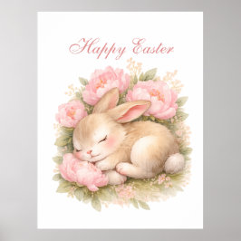 Poster Cute Easter Bunny Rabbit Pink Blush Peony